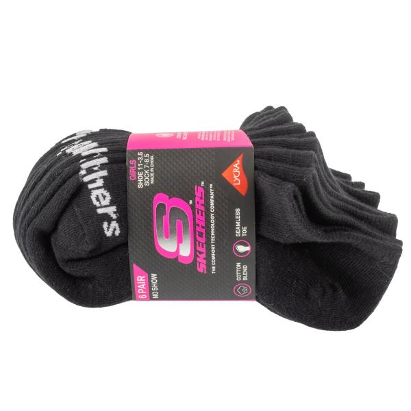 Skechers 6pk Girls Cotton Ns Socks S117880-BLK