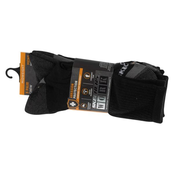 Skechers 3pk Mens 1/2 Terry Work Socks S106859-BLK