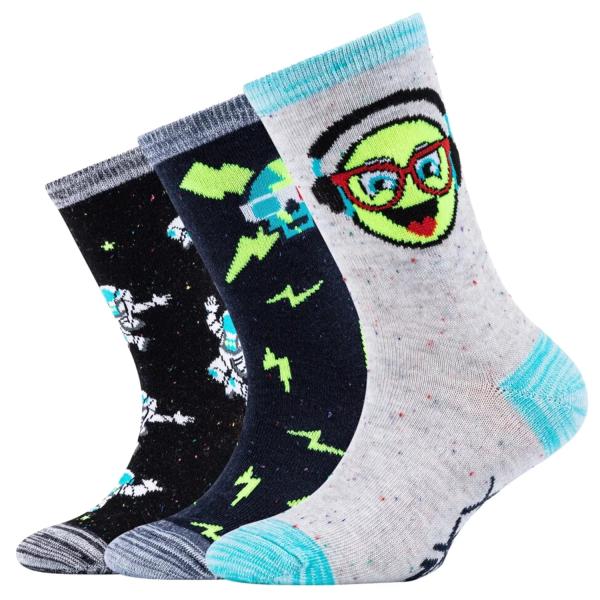 Skechers 3PPK Boys Casual Space and Smileys Socks SK41060-5801