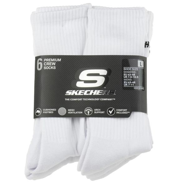 Skechers 6pk Core Crew LG Socks S118220-WHT